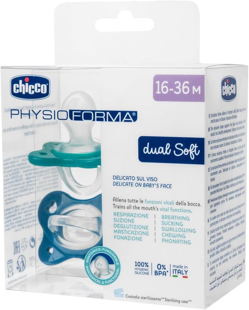 Chicco Physioforma Dual Soft Silicone Soother 16-36m (2 pcs), Blue - Image 5